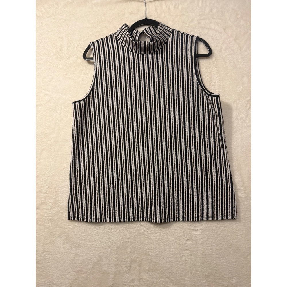 Cable‎ & Gauge Black White Striped Mock Neck Sleeveless Knit Top XL NB1E034